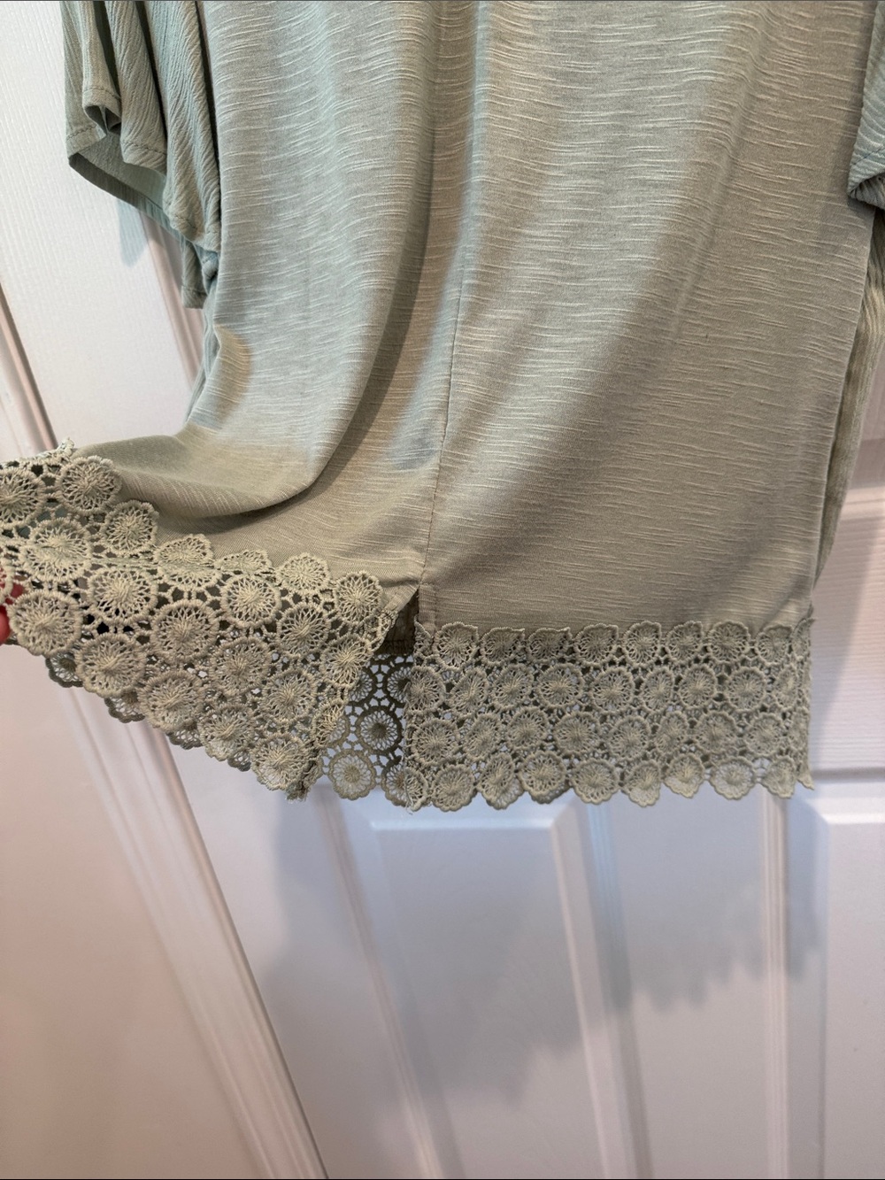 Daytrip Sage Green Lace-Trim Short Sleeve Top - Picture 3 of 6